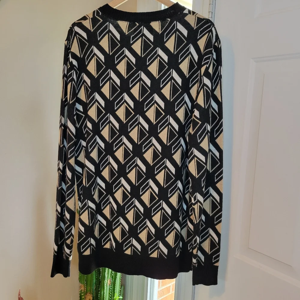 NWT Shaquille O'neal Chevron‎ Printed Heavy Black/Cream Sweater, Size L Tall